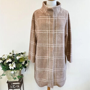 NWT Rachel Zoe Tan Plaid Wool Blend Blanket Coat Size 1X